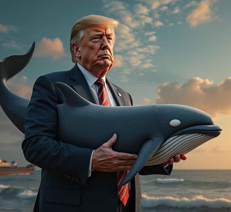 Trump holding a whale